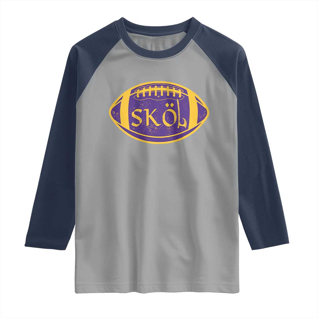 Skol Football Raglan Shirt Retro Nordic Scandinavian Warrior Vikings Axe - Wonder Print Shop