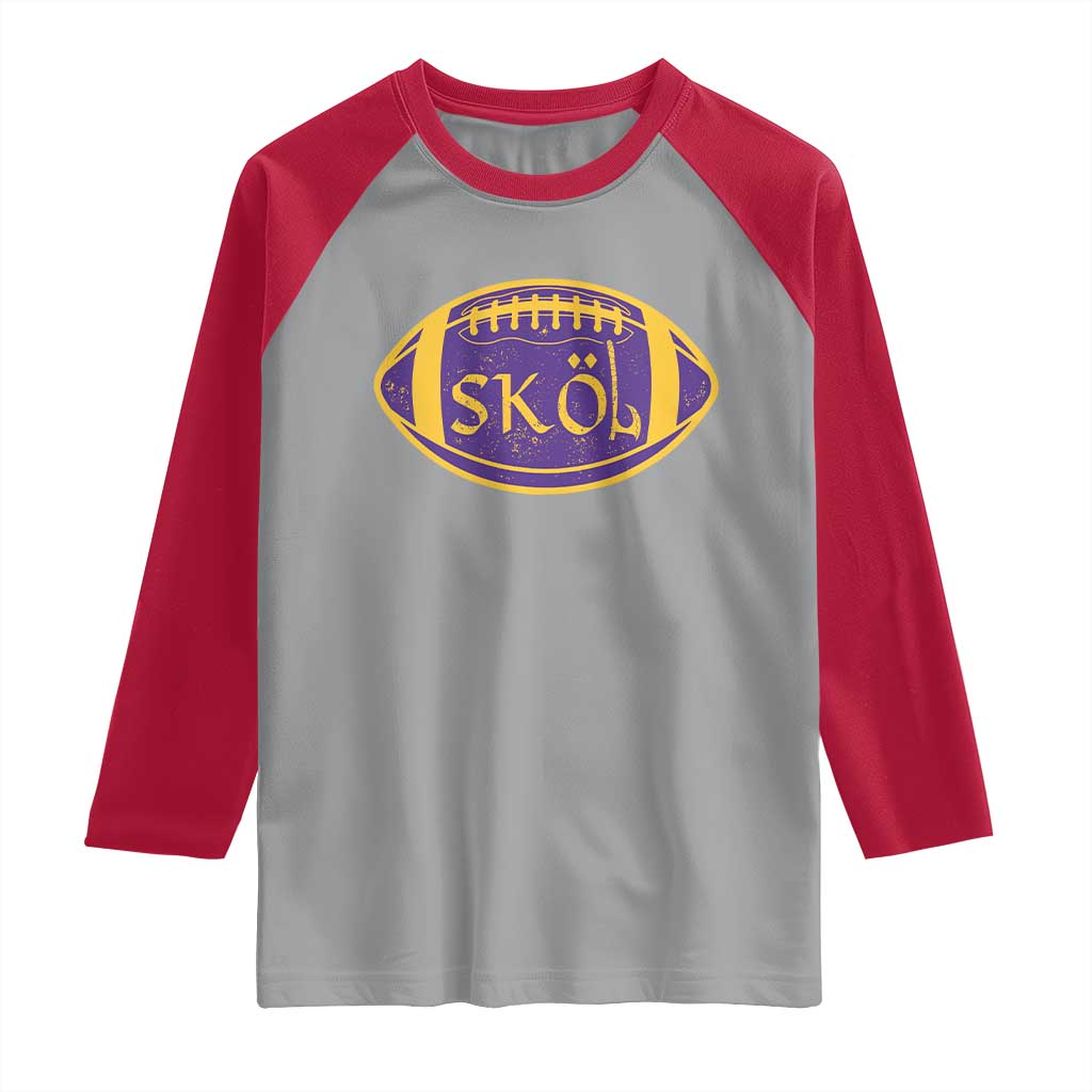 Skol Football Raglan Shirt Retro Nordic Scandinavian Warrior Vikings Axe - Wonder Print Shop