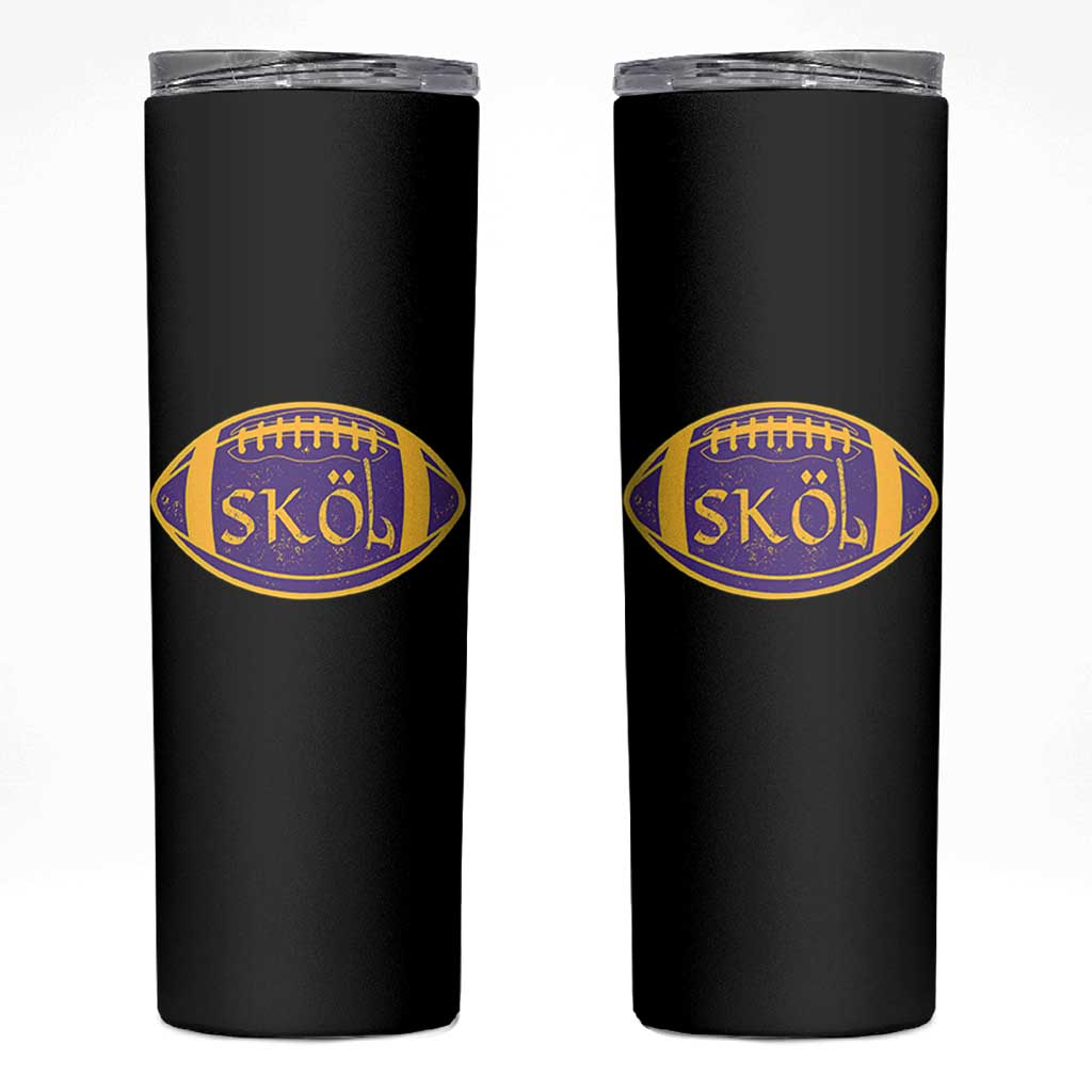 Skol Football Skinny Tumbler Retro Nordic Scandinavian Warrior Vikings Axe - Wonder Print Shop