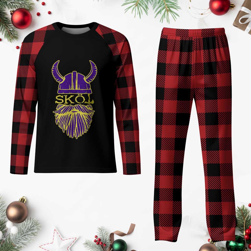 Skol Nordic Scandinavian Warrior Viking Helmet Plaid Pajama Set - Wonder Print Shop