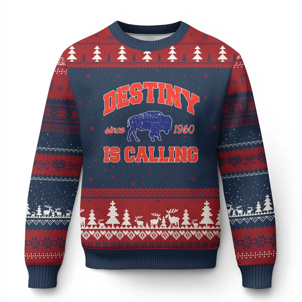 Buffalo Fan Ugly Christmas Sweater Vintage Destiny is Calling Victory Monday - Wonder Print Shop
