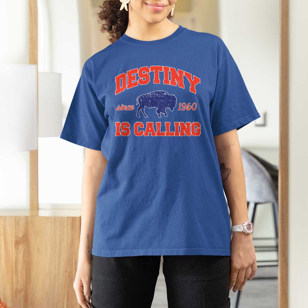 Buffalo Fan T Shirt For Women Vintage Destiny is Calling Victory Monday - Wonder Print Shop