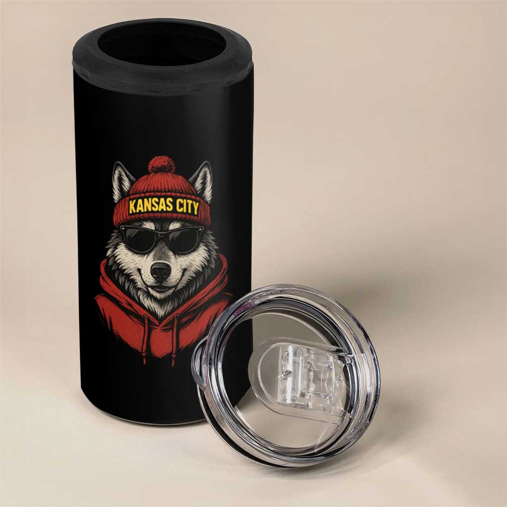 Kansas City 4 in 1 Can Cooler Tumbler Vintage Retro Wolf Mascot - Wonder Print Shop