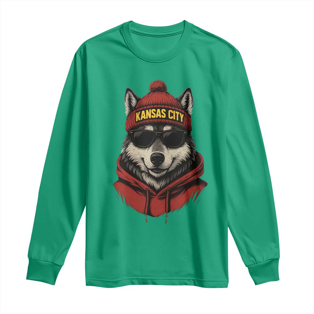 Kansas City Long Sleeve Shirt Vintage Retro Wolf Mascot - Wonder Print Shop