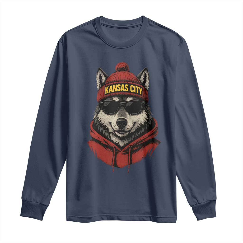 Kansas City Long Sleeve Shirt Vintage Retro Wolf Mascot - Wonder Print Shop