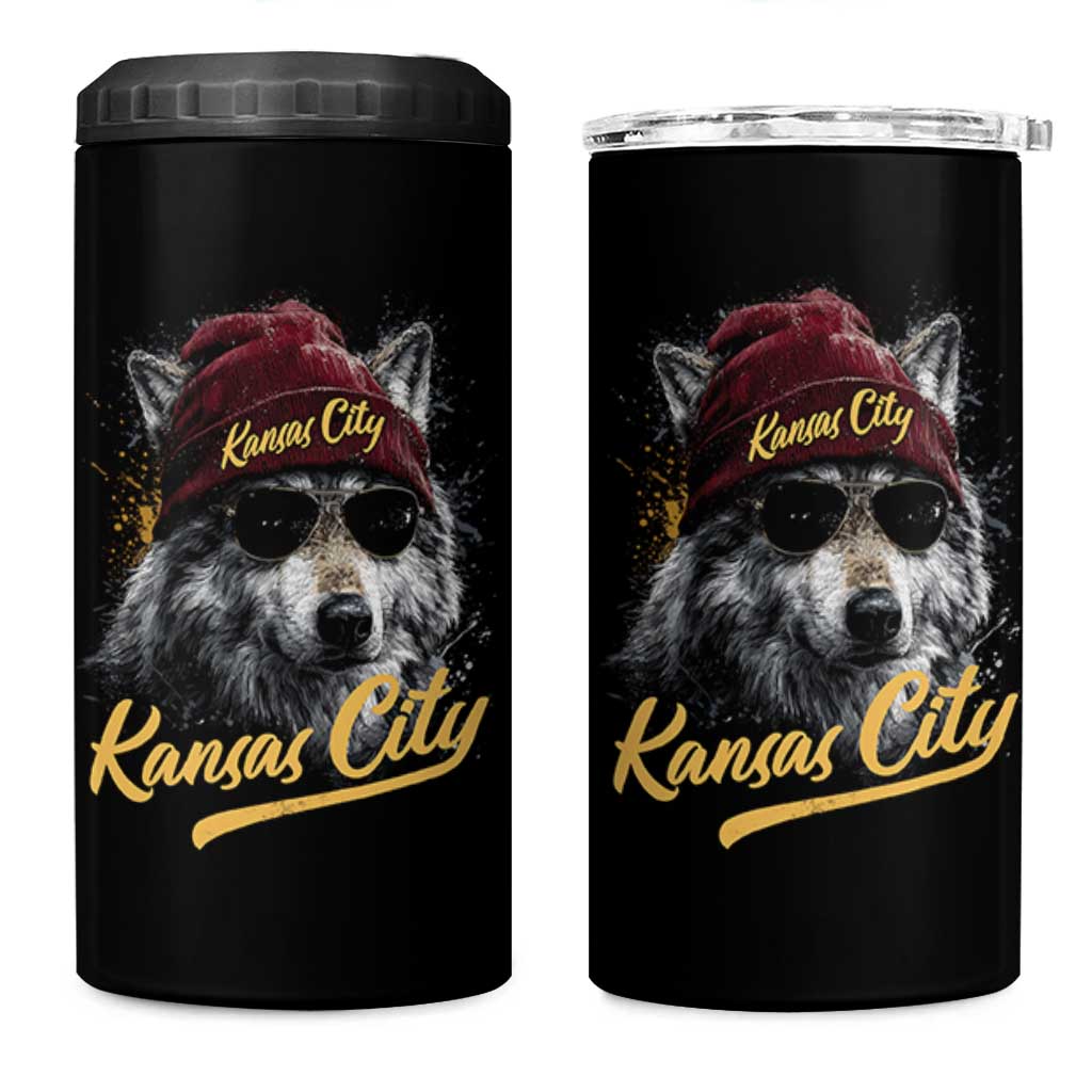 Kansas City 4 in 1 Can Cooler Tumbler Retro Vintage Watercolors Sport Wolf Mascot - Wonder Print Shop
