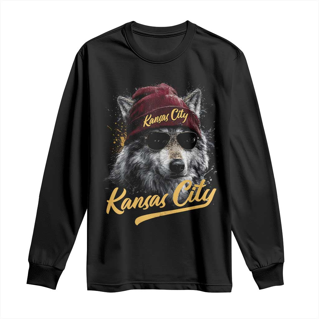 Kansas City Long Sleeve Shirt Retro Vintage Watercolors Sport Wolf Mascot - Wonder Print Shop