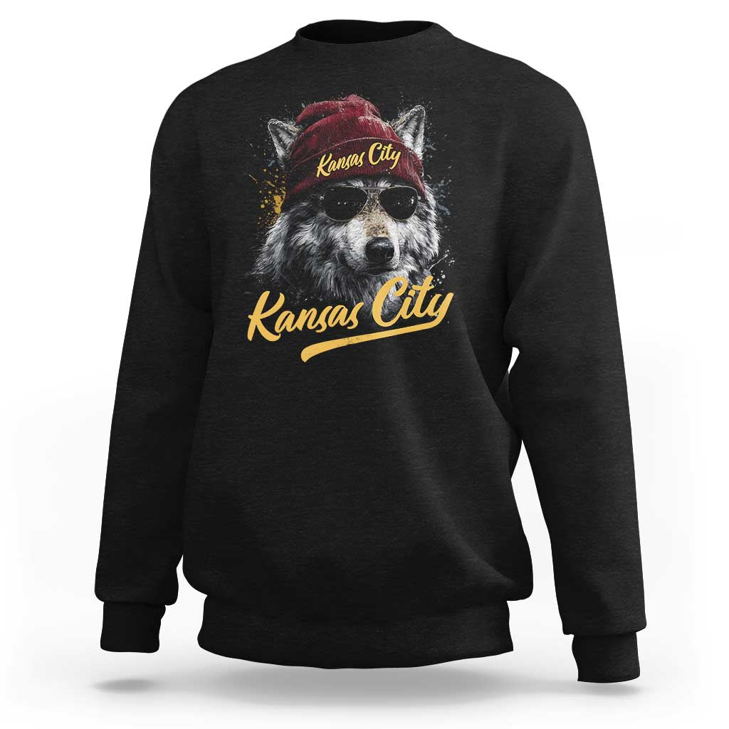 Kansas City Sweatshirt Retro Vintage Watercolors Sport Wolf Mascot - Wonder Print Shop