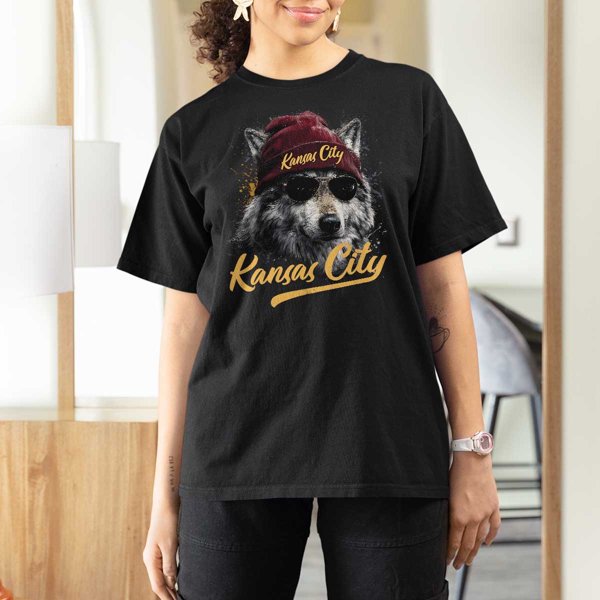Kansas City T Shirt For Women Retro Vintage Watercolors Sport Wolf Mascot - Wonder Print Shop