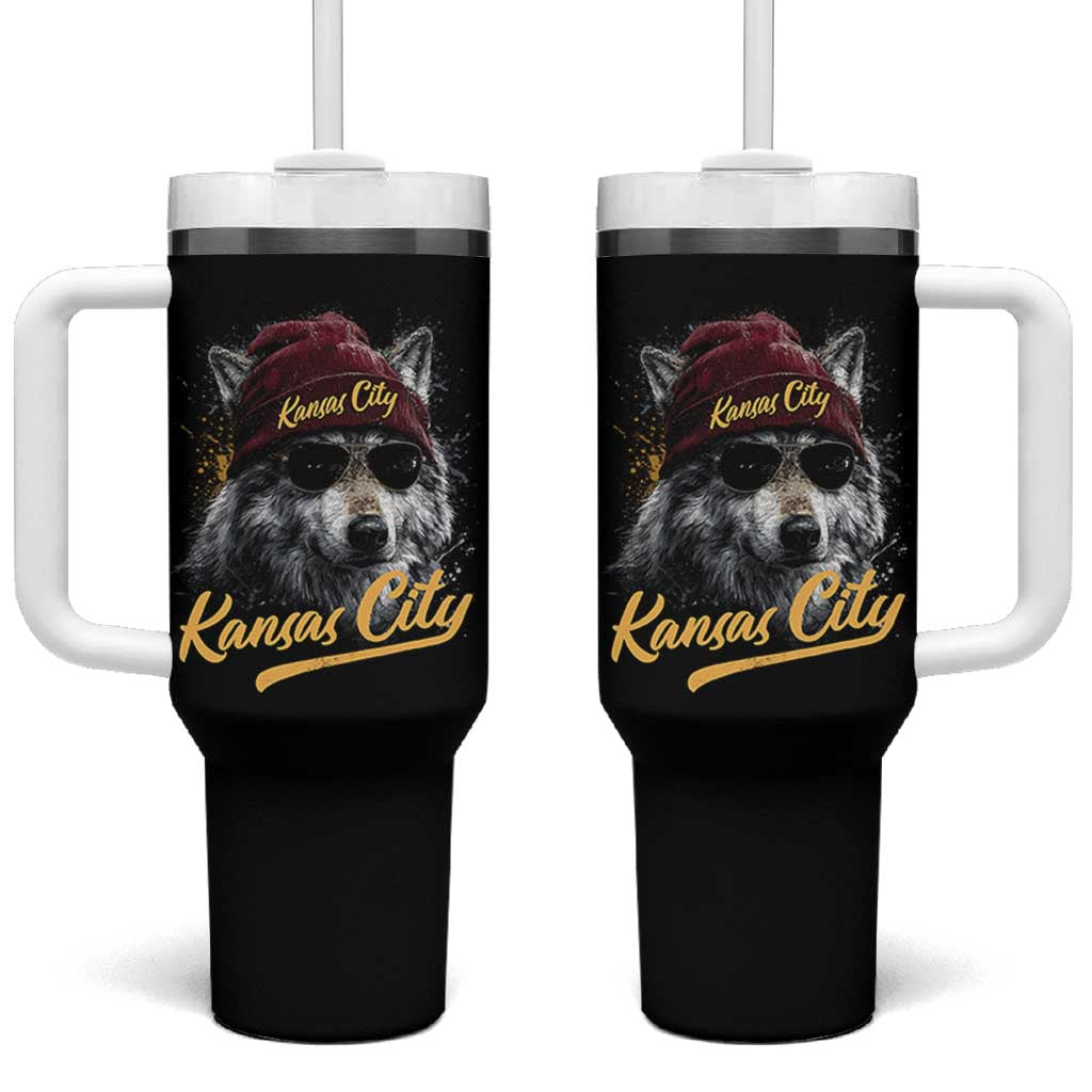 Kansas City Tumbler With Handle Retro Vintage Watercolors Sport Wolf Mascot - Wonder Print Shop