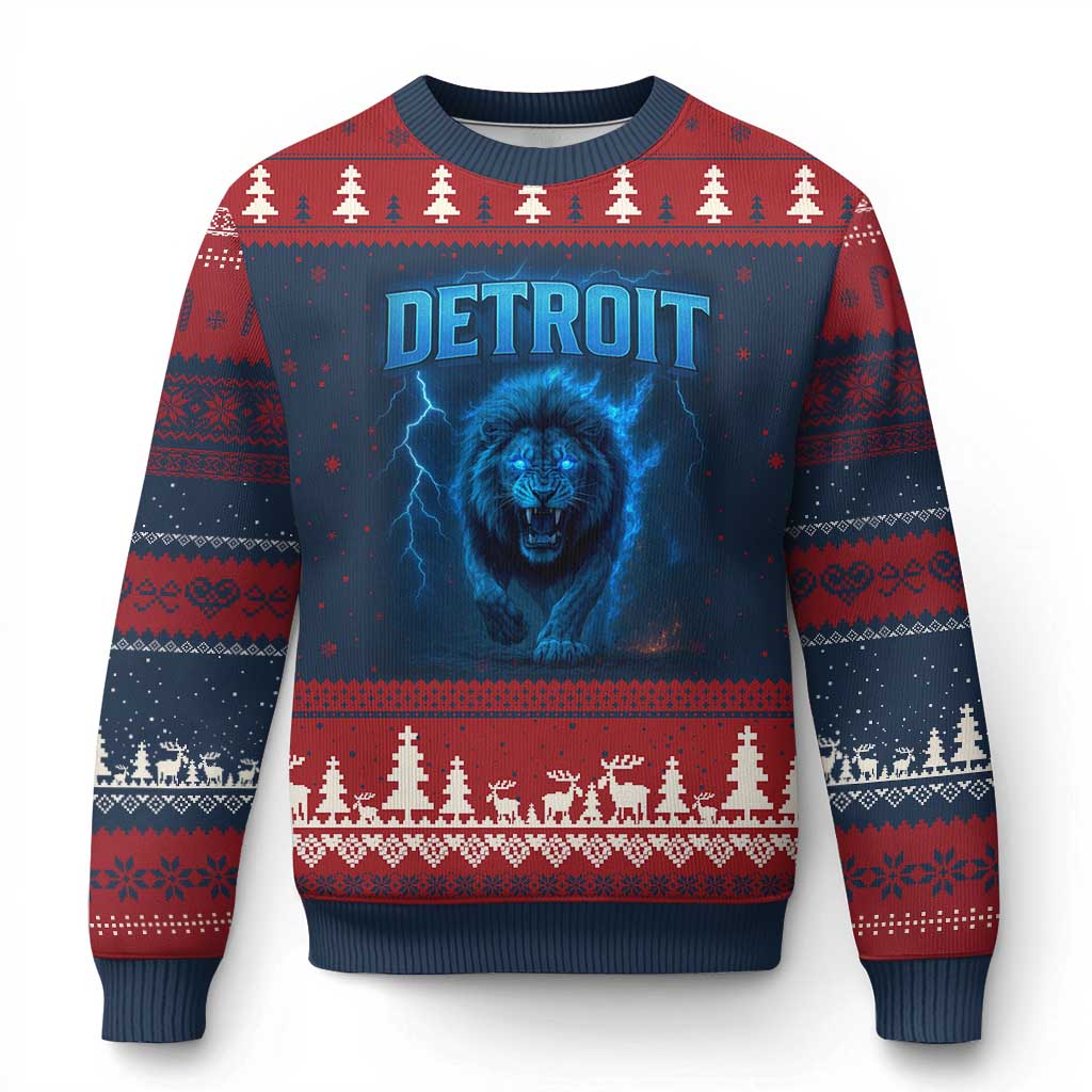 Retro Detroit Football Ugly Christmas Sweater Love Lions Bootleg Vintage Rap Tee - Wonder Print Shop