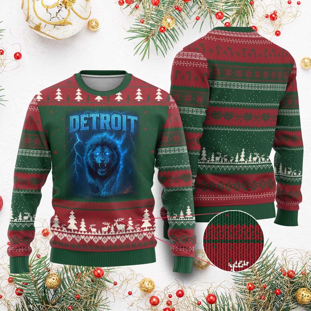 Retro Detroit Football Ugly Christmas Sweater Love Lions Bootleg Vintage Rap Tee - Wonder Print Shop