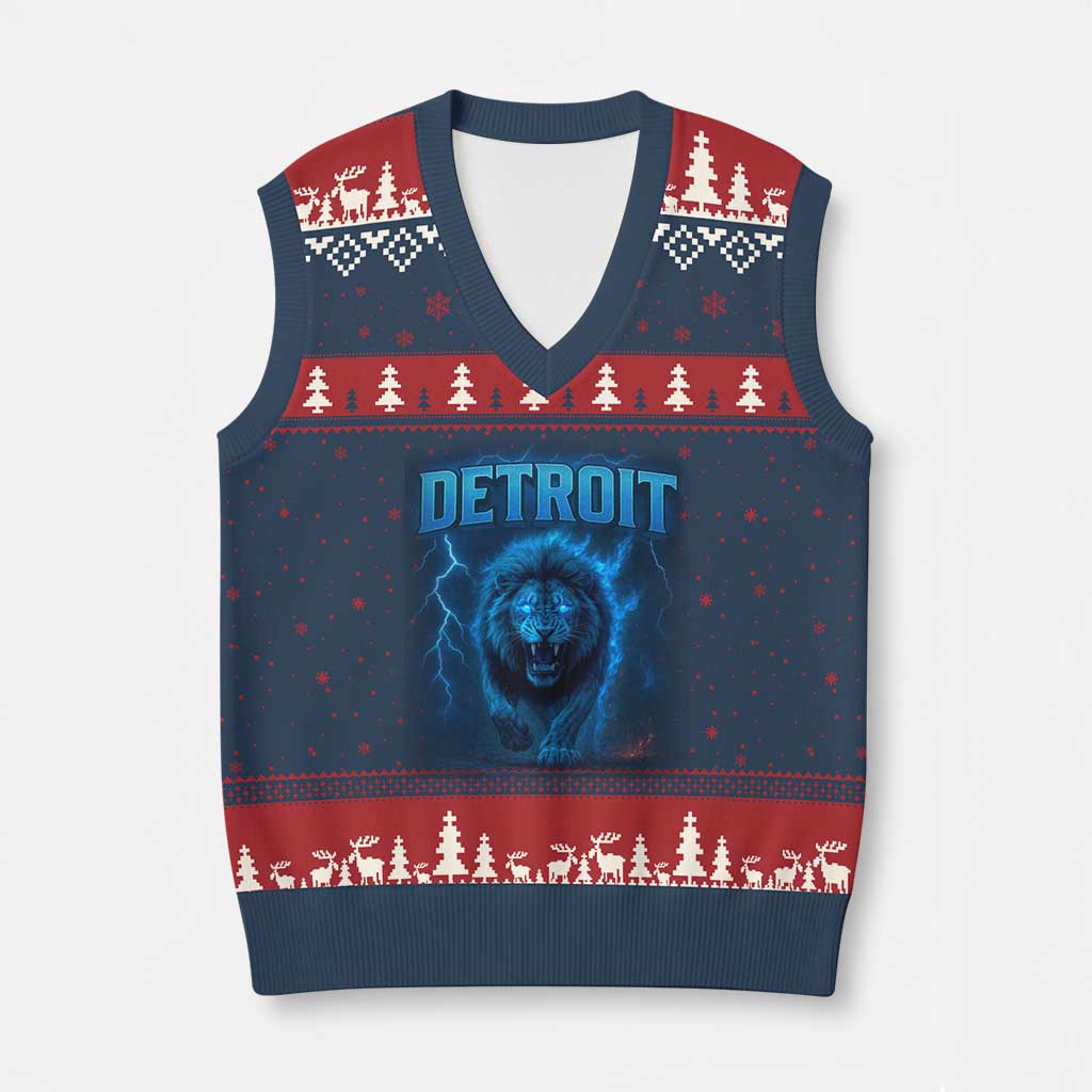 Retro Detroit Football V-Neck Knit Sweater Vest Love Lions Bootleg Vintage Rap Tee - Wonder Print Shop