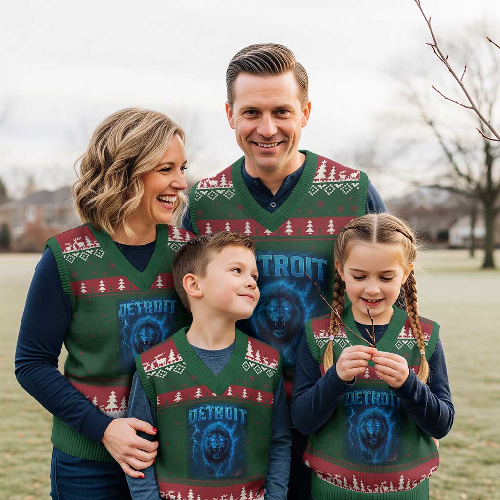 Retro Detroit Football V-Neck Knit Sweater Vest Love Lions Bootleg Vintage Rap Tee - Wonder Print Shop