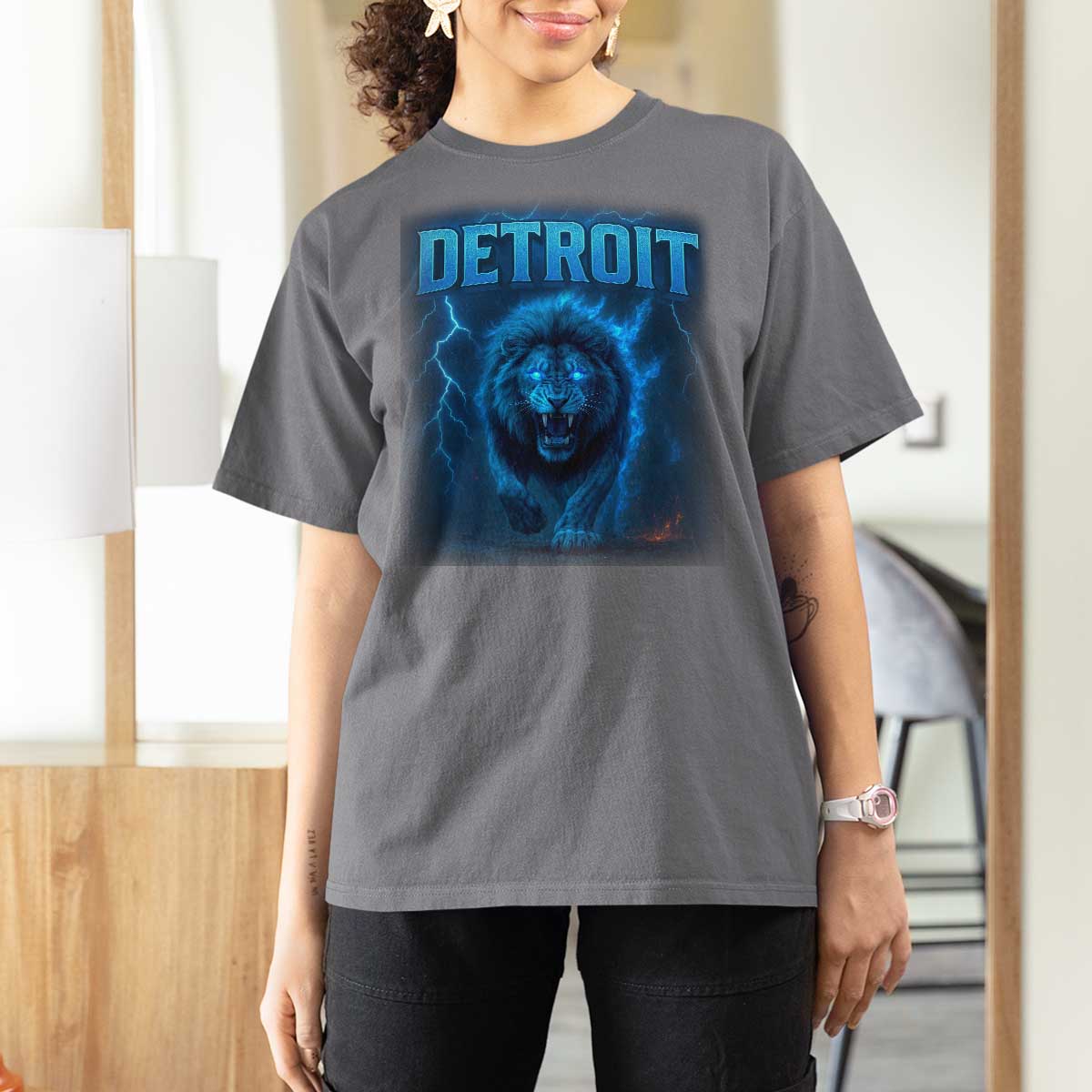 Retro Detroit Football T Shirt For Women Love Lions Bootleg Vintage Rap Tee - Wonder Print Shop