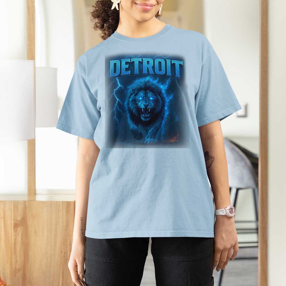 Retro Detroit Football T Shirt For Women Love Lions Bootleg Vintage Rap Tee - Wonder Print Shop