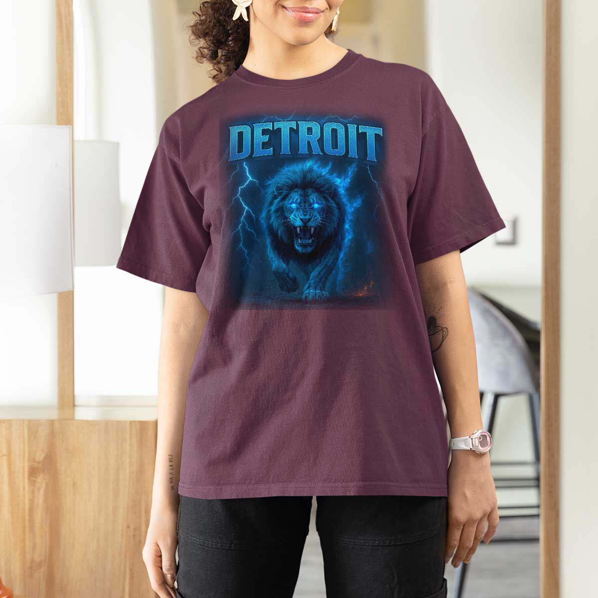 Retro Detroit Football T Shirt For Women Love Lions Bootleg Vintage Rap Tee - Wonder Print Shop