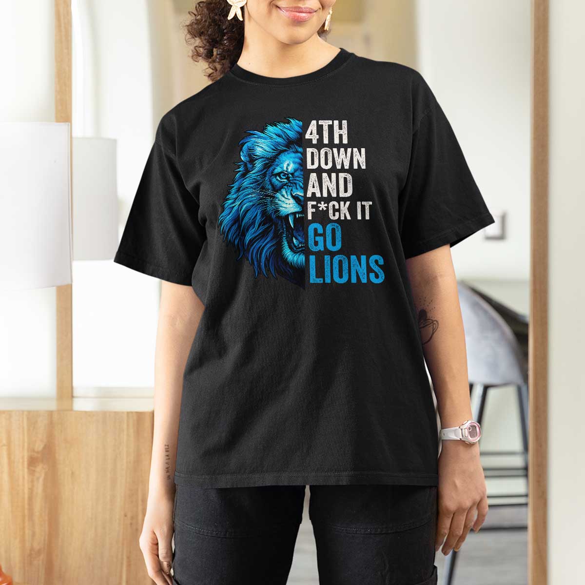 Go Lions T Shirt For Women Funny 4th Down F*ck It Blue Lion Fan - Wonder Print Shop