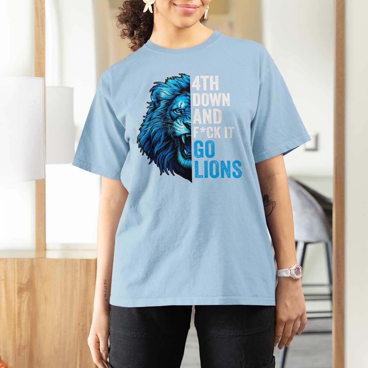 Go Lions T Shirt For Women Funny 4th Down F*ck It Blue Lion Fan - Wonder Print Shop