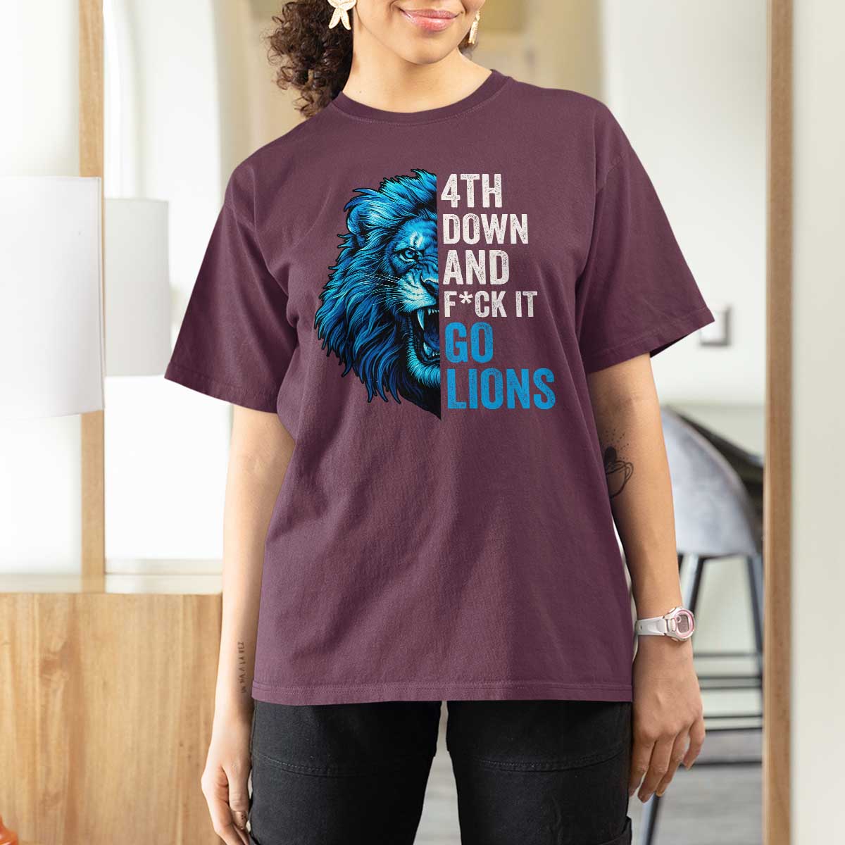 Go Lions T Shirt For Women Funny 4th Down F*ck It Blue Lion Fan - Wonder Print Shop