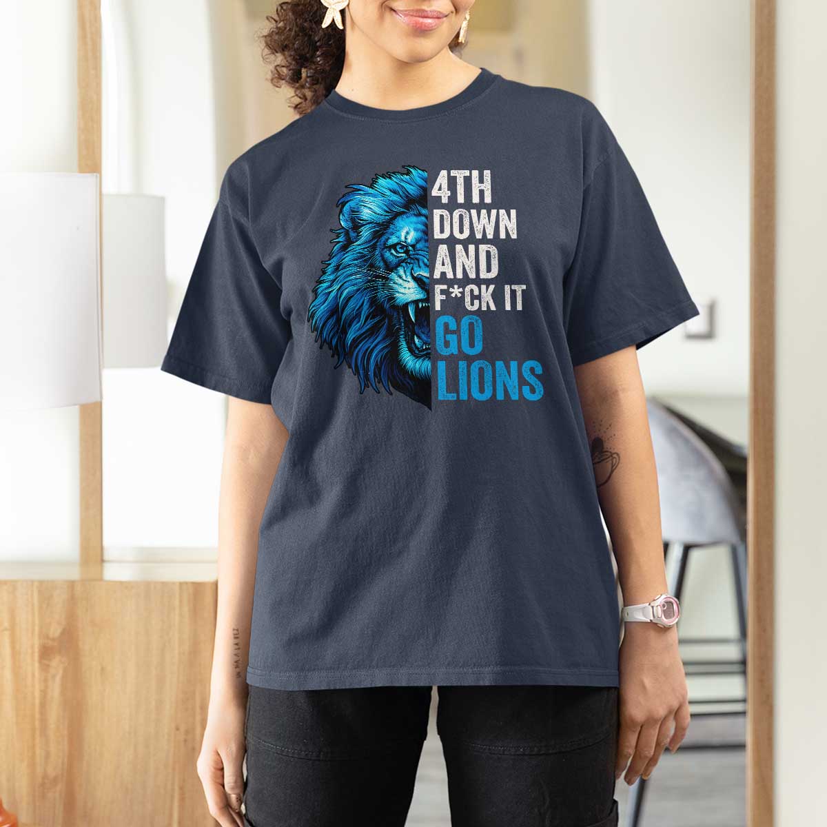 Go Lions T Shirt For Women Funny 4th Down F*ck It Blue Lion Fan - Wonder Print Shop