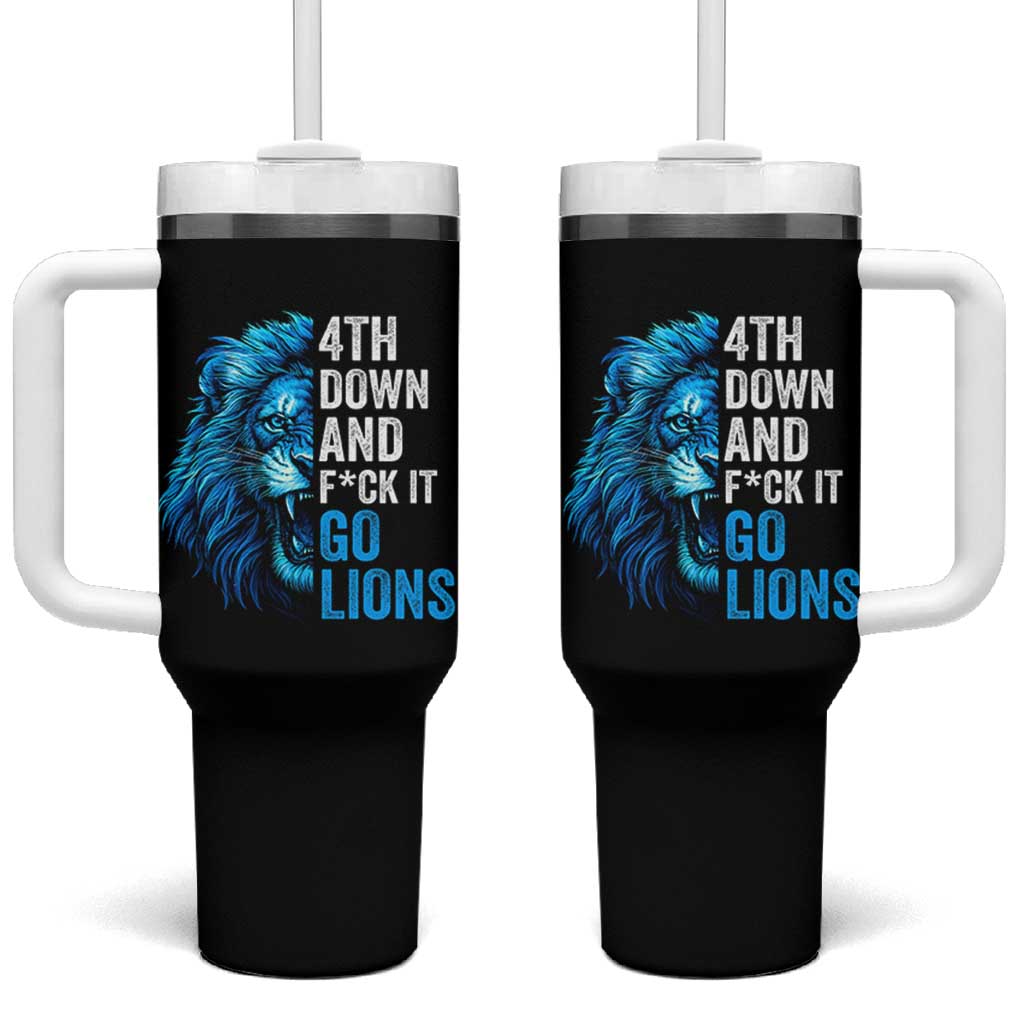 Go Lions Tumbler With Handle Funny 4th Down F*ck It Blue Lion Fan - Wonder Print Shop