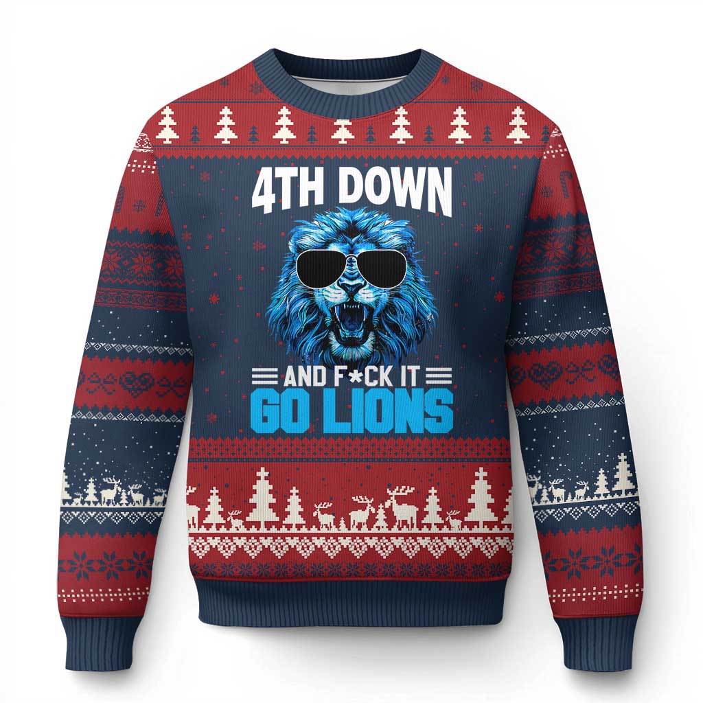 4th Down F*ck It Go Lions Ugly Christmas Sweater Funny Bold Game Day - Wonder Print Shop