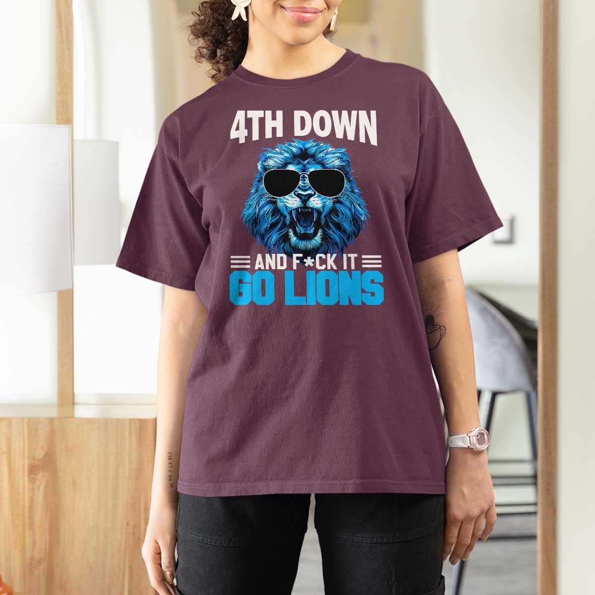 4th Down F*ck It Go Lions T Shirt For Women Funny Bold Game Day - Wonder Print Shop