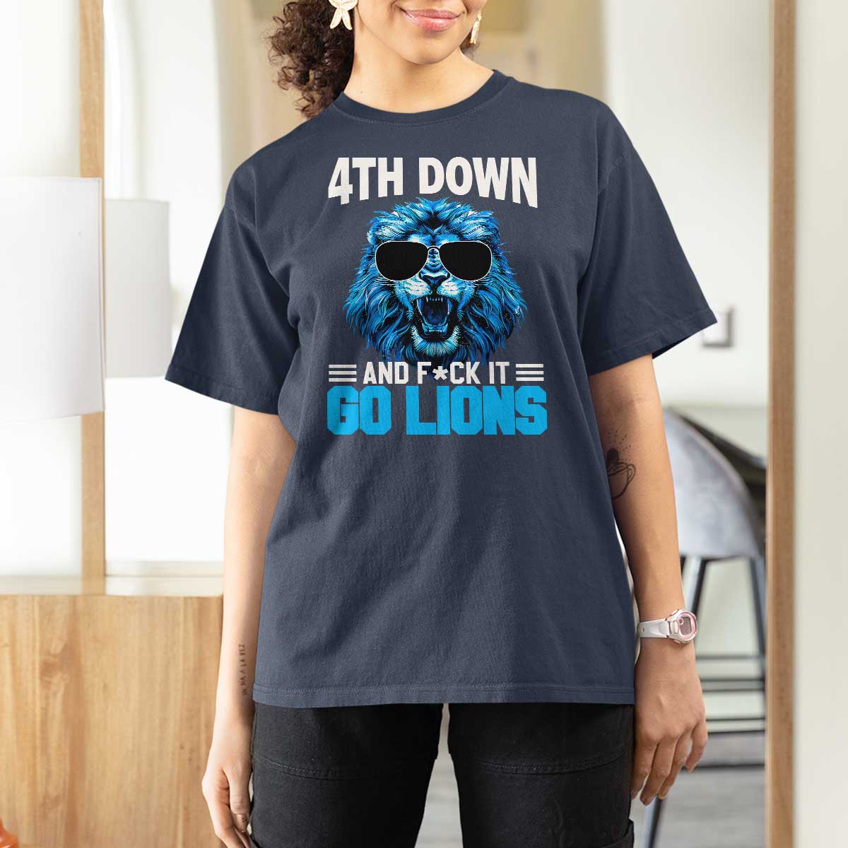 4th Down F*ck It Go Lions T Shirt For Women Funny Bold Game Day - Wonder Print Shop