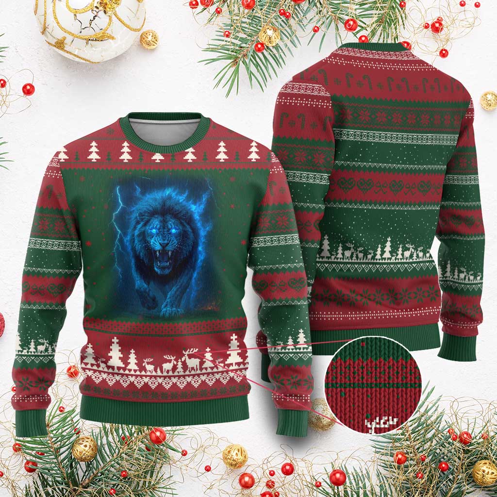 Vintage Classic Blue Lion Bootleg Graphic Ugly Christmas Sweater - Wonder Print Shop