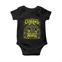 When Life Gives You Lemons Throw Them At People Baby Onesie Funny Skeleton Halloween Gothic Lemonade Graphic