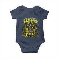When Life Gives You Lemons Throw Them At People Baby Onesie Funny Skeleton Halloween Gothic Lemonade Graphic