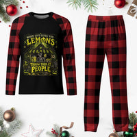 When Life Gives You Lemons Throw Them At People Plaid Pajama Set Funny Skeleton Halloween Gothic Lemonade Graphic