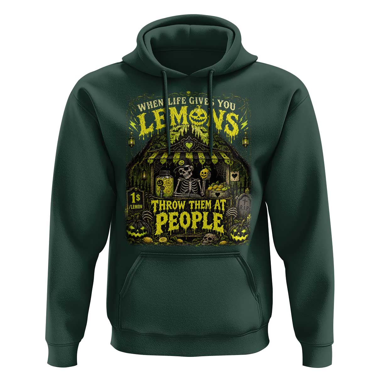 When Life Gives You Lemons Throw Them At People Hoodie Funny Skeleton Halloween Gothic Lemonade Graphic