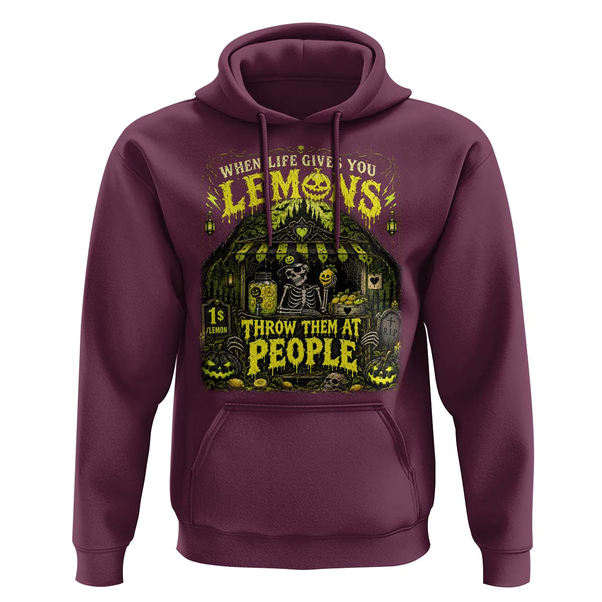 When Life Gives You Lemons Throw Them At People Hoodie Funny Skeleton Halloween Gothic Lemonade Graphic