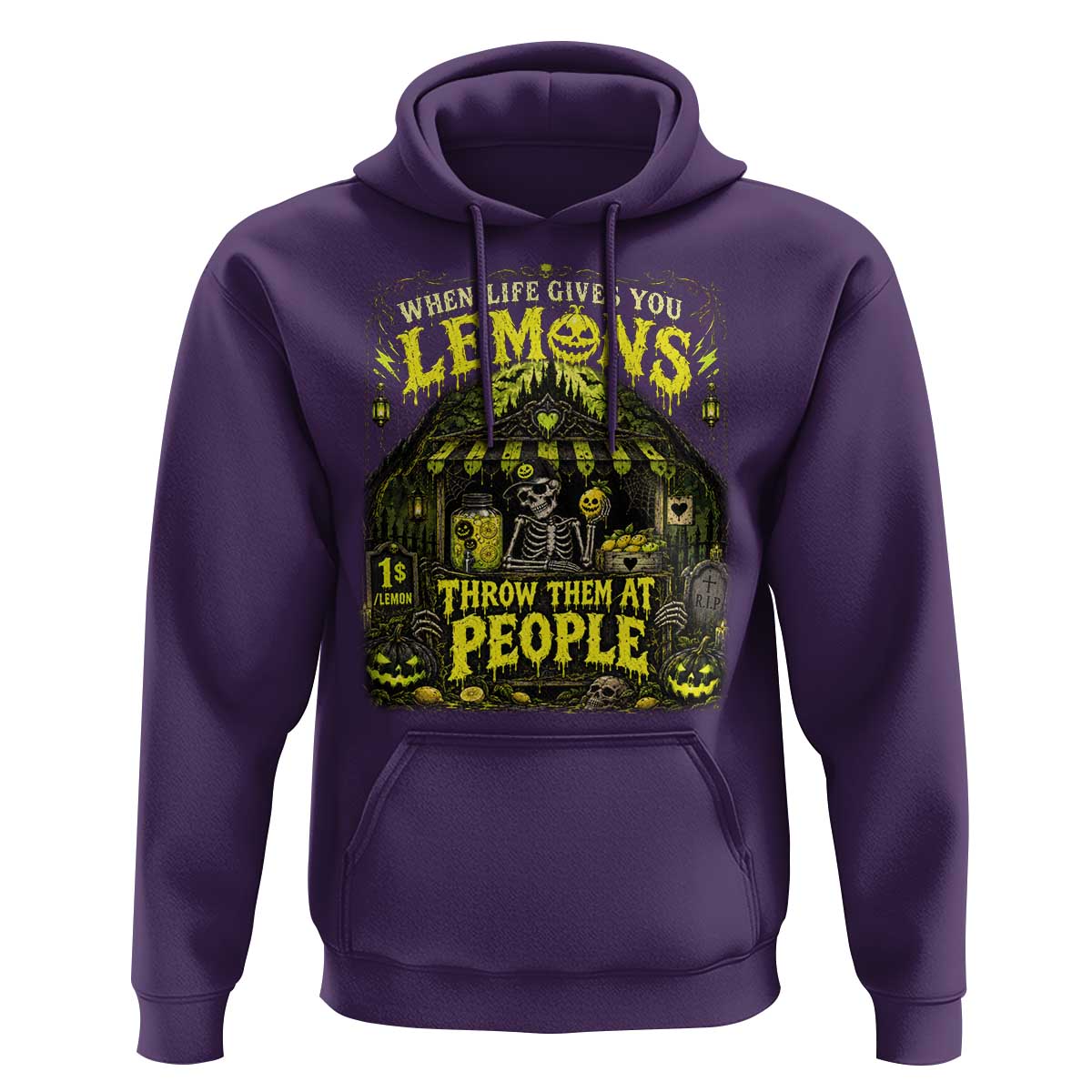When Life Gives You Lemons Throw Them At People Hoodie Funny Skeleton Halloween Gothic Lemonade Graphic