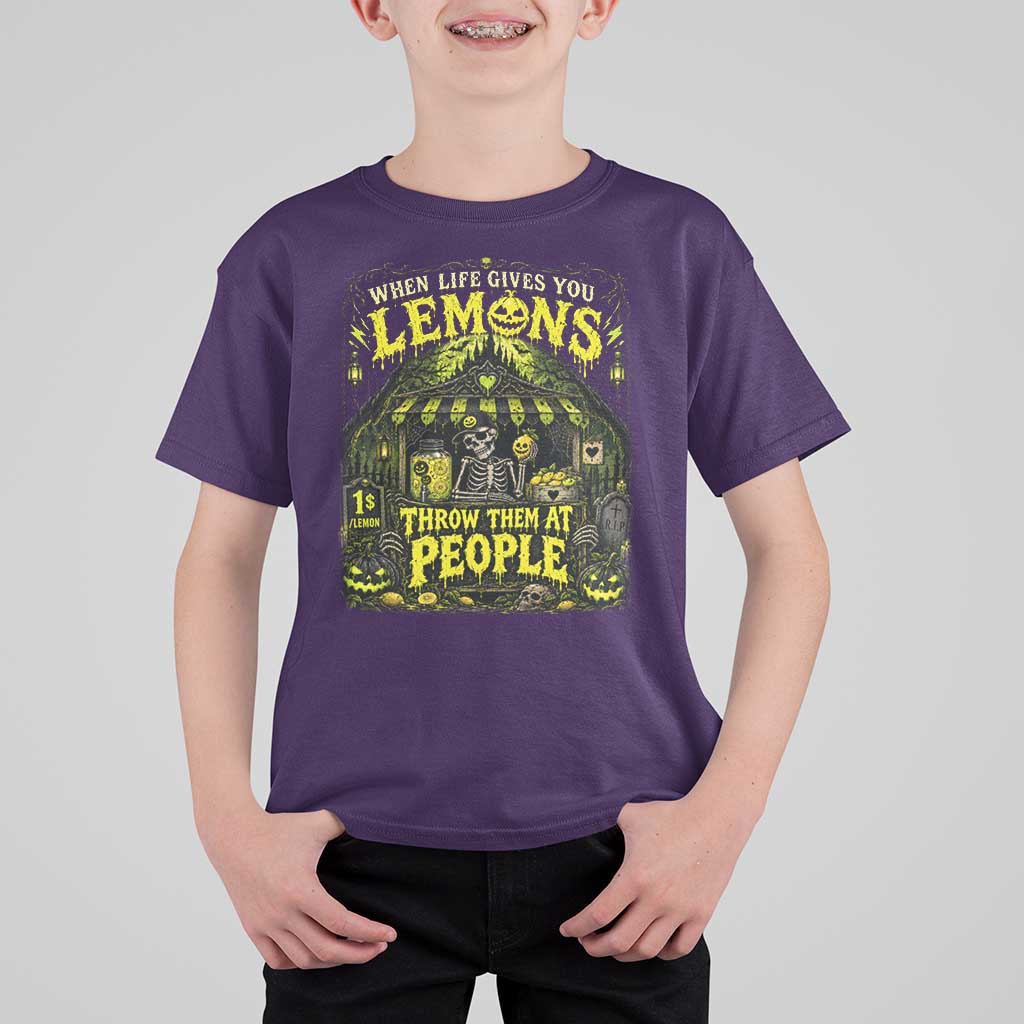 When Life Gives You Lemons Throw Them At People T Shirt For Kid Funny Skeleton Halloween Gothic Lemonade Graphic