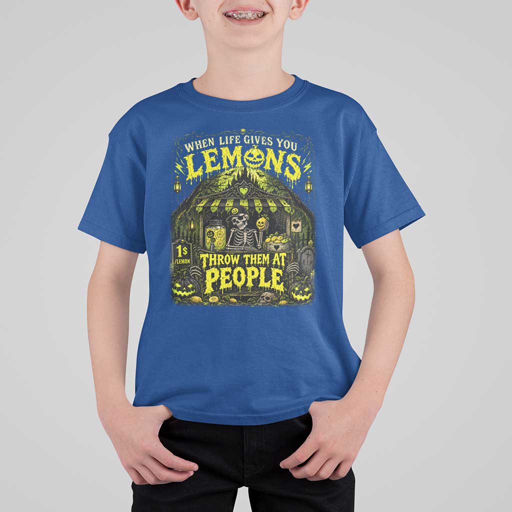 When Life Gives You Lemons Throw Them At People T Shirt For Kid Funny Skeleton Halloween Gothic Lemonade Graphic