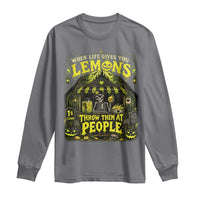 When Life Gives You Lemons Throw Them At People Long Sleeve Shirt Funny Skeleton Halloween Gothic Lemonade Graphic