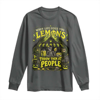 When Life Gives You Lemons Throw Them At People Long Sleeve Shirt Funny Skeleton Halloween Gothic Lemonade Graphic