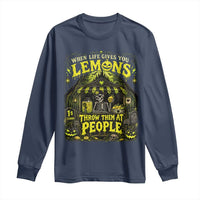 When Life Gives You Lemons Throw Them At People Long Sleeve Shirt Funny Skeleton Halloween Gothic Lemonade Graphic