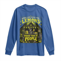 When Life Gives You Lemons Throw Them At People Long Sleeve Shirt Funny Skeleton Halloween Gothic Lemonade Graphic
