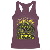 When Life Gives You Lemons Throw Them At People Racerback Tank Top Funny Skeleton Halloween Gothic Lemonade Graphic