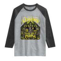 When Life Gives You Lemons Throw Them At People Raglan Shirt Funny Skeleton Halloween Gothic Lemonade Graphic