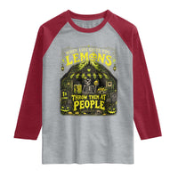 When Life Gives You Lemons Throw Them At People Raglan Shirt Funny Skeleton Halloween Gothic Lemonade Graphic
