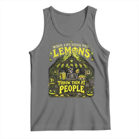 When Life Gives You Lemons Throw Them At People Tank Top Funny Skeleton Halloween Gothic Lemonade Graphic