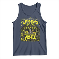 When Life Gives You Lemons Throw Them At People Tank Top Funny Skeleton Halloween Gothic Lemonade Graphic