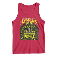 When Life Gives You Lemons Throw Them At People Tank Top Funny Skeleton Halloween Gothic Lemonade Graphic