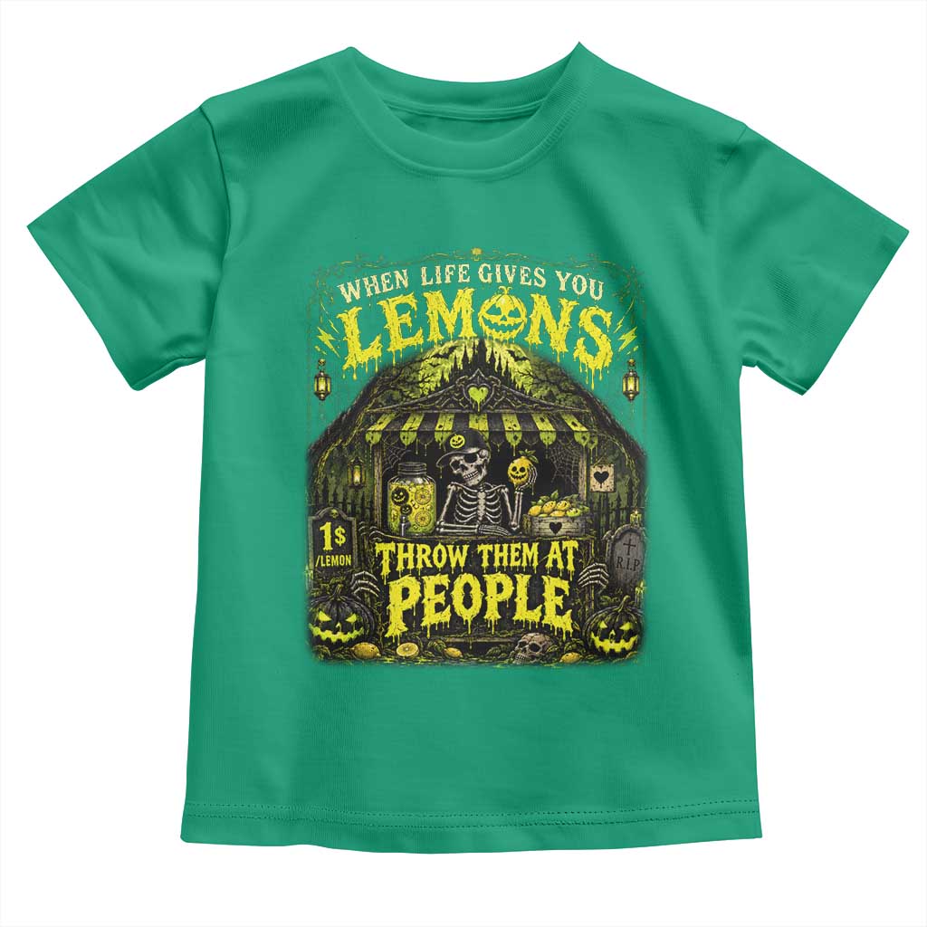 When Life Gives You Lemons Throw Them At People Toddler T Shirt Funny Skeleton Halloween Gothic Lemonade Graphic