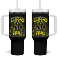 When Life Gives You Lemons Throw Them At People Tumbler With Handle Funny Skeleton Halloween Gothic Lemonade Graphic
